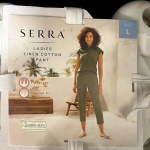 NEW! ALDI Serra Olive Green Cropped Linen Blend Pants Size Large